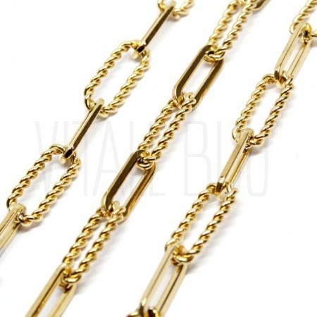 Corrente Elo Retangular com Detalhes 18x7mm - Aço Inox Dourado