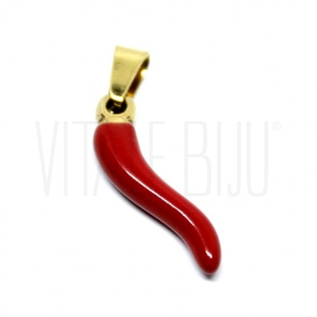 Pendente Pimenta 20x5.5mm - Aço Inox Dourado