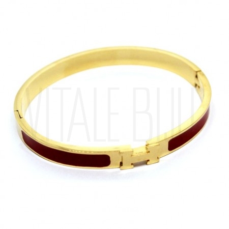 Pulseira da Moda Oval - Aço Inox Dourado Vermelha