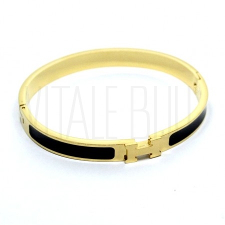 Pulseira da Moda Oval - Aço Inox Dourado Preta