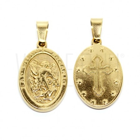 Medalha São Miguel Arcanjo  23x16mm - Aço Inox Dourado