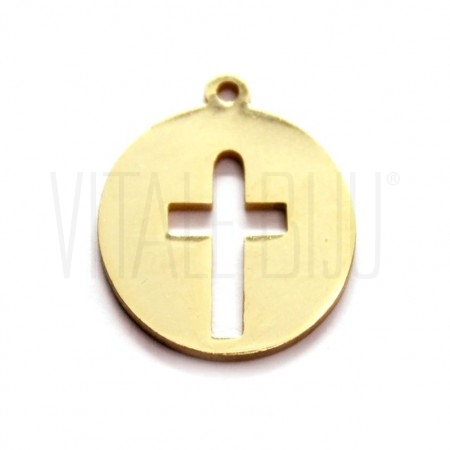 Medalha Cruz 15mm - Aço Inox Dourado